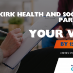 a person taking a survey in the background, the Falkirk Health and Social Care Partnership is seeking carers views by 15 Feb