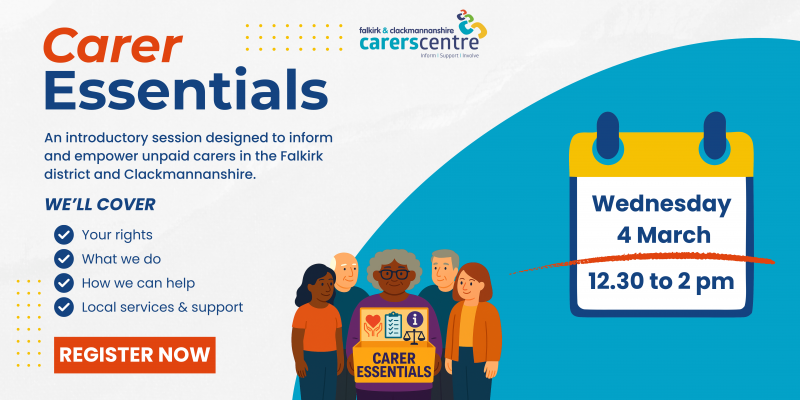 Carer Essential session is on 4th March from 12.30 to 2 pm