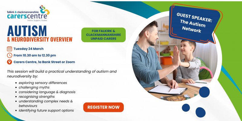 invitation to autims and neurodiversity training on 24th march, showing a man and a child playing