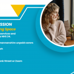 invitation to session on 25th March by NHS24 about their services, lady holding a phone