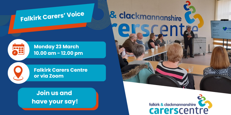invitation to Falkirk carers' voice on 23rd of March from 10 am