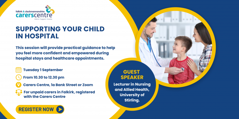 invitation to session to gain practical tips for navigating hospital stays for your child